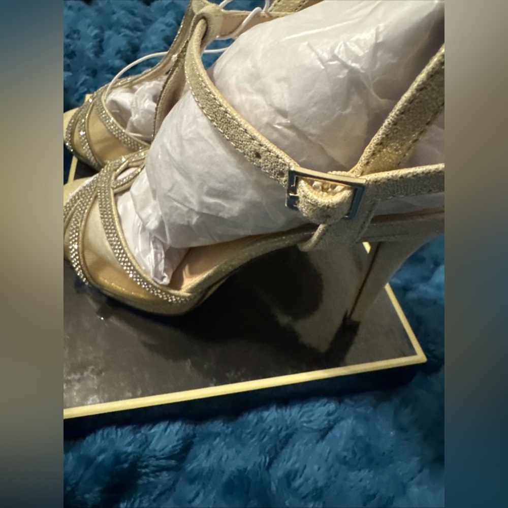 I.Miller Ramona Heels Size 9 M GOLD Rhinestone Stiletto Ankle Strap New